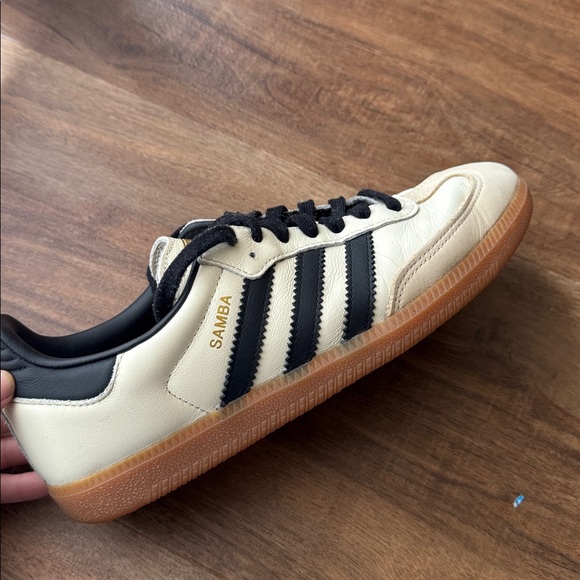 Adidas Originals Men’s Samba OG 7.5 Beige Black Leather Unisex Gold Logo - Picture 12 of 12